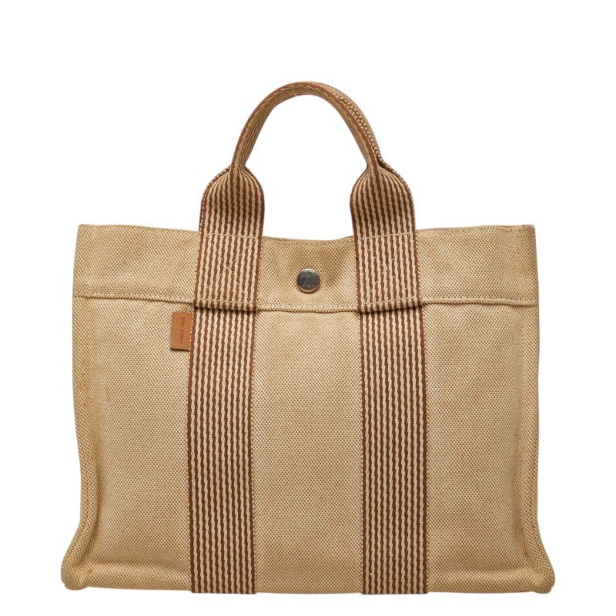 Hermes New Fourre-Tout Tote Pm Bag, Beige Brown Canvas, Women's Hermes
